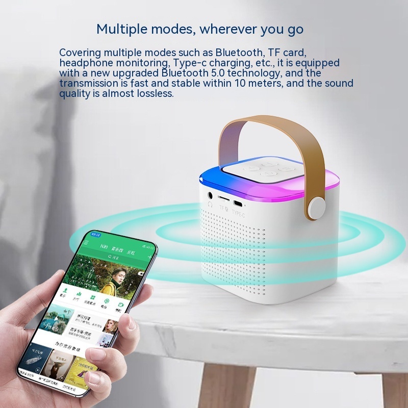 Microphone Karaoke Machine Bluetooth-compatible Speaker With 2 Wireless Mic RGB Light Home Family Singing Speaker - Image 5