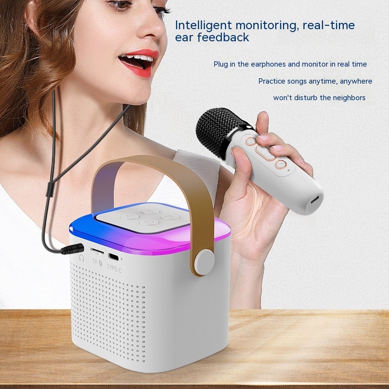 Microphone Karaoke Machine Bluetooth-compatible Speaker With 2 Wireless Mic RGB Light Home Family Singing Speaker - Image 6
