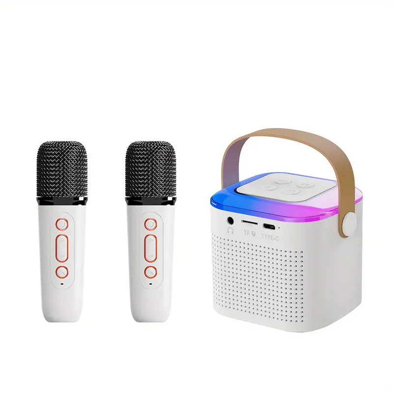 Microphone Karaoke Machine Bluetooth-compatible Speaker With 2 Wireless Mic RGB Light Home Family Singing Speaker - Image 3