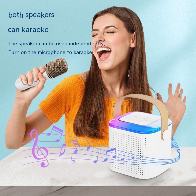 Microphone Karaoke Machine Bluetooth-compatible Speaker With 2 Wireless Mic RGB Light Home Family Singing Speaker - Image 2